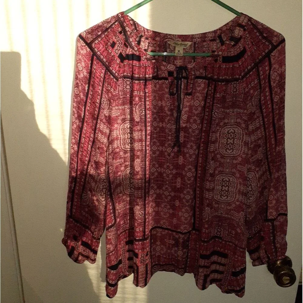 Lucky Brand Top Women's Xl Pink and Blue Boho Flowy Blouse Casual - Picture 3 of 5